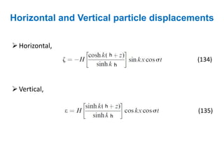 Horizontal and Vertical particle displacements
h
h
Horizontal,
(134)
Vertical,
(135)
h
h
 