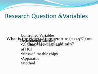 Research Question &Variables  Controlled Variables: ,[object Object]