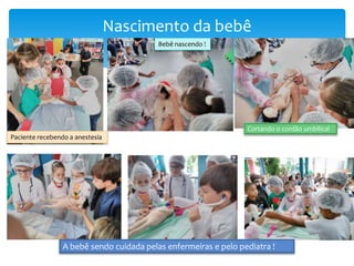 Nascimento da bebê
Paciente recebendo a anestesia
Bebê nascendo !
Cortando o cordão umbilical
A bebê sendo cuidada pelas enfermeiras e pelo pediatra !
 