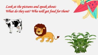 Look at the pictures and speak about:
What do they eat? Who will get food for them?
 