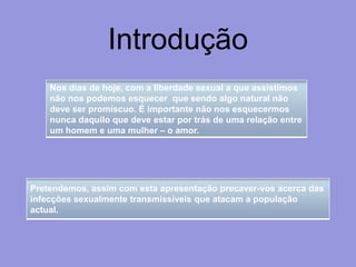 Marco Teixeira – Nº15ÍndiceINTRODUÇÃOO QUE SÃO AS IST’S?QUAIS AS DIFERENTES IST’S QUE EXISTEM?QUAIS AS SUAS CARACTERÍSTICAS?COMO PREVENIR?COMO AS DETECTAR?ConclusãoBibliografia