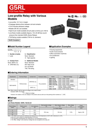 Original Relay G5RL 1A 12V New Omron PDF