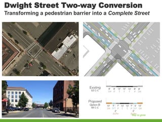 Dwight Street Two-way Conversion
Transforming a pedestrian barrier into a Complete Street
 
