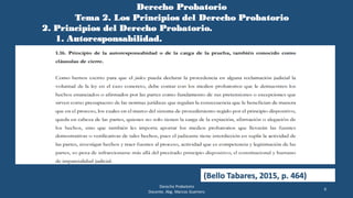 Derecho Probatorio
Tema 2. Los Principios del Derecho Probatorio
2. Principios del Derecho Probatorio.
1. Autoresponsabilidad.
Derecho Probatorio
Docente. Abg. Marcos Guerrero
6
(Bello Tabares, 2015, p. 464)
 