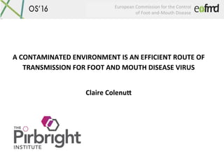 European	Commission	for	the	Control		
of	Foot-and-Mouth	Disease	
A	CONTAMINATED	ENVIRONMENT	IS	AN	EFFICIENT	ROUTE	OF	
TRANSMISSION	FOR	FOOT	AND	MOUTH	DISEASE	VIRUS	
	
Claire	Colenu9	
 