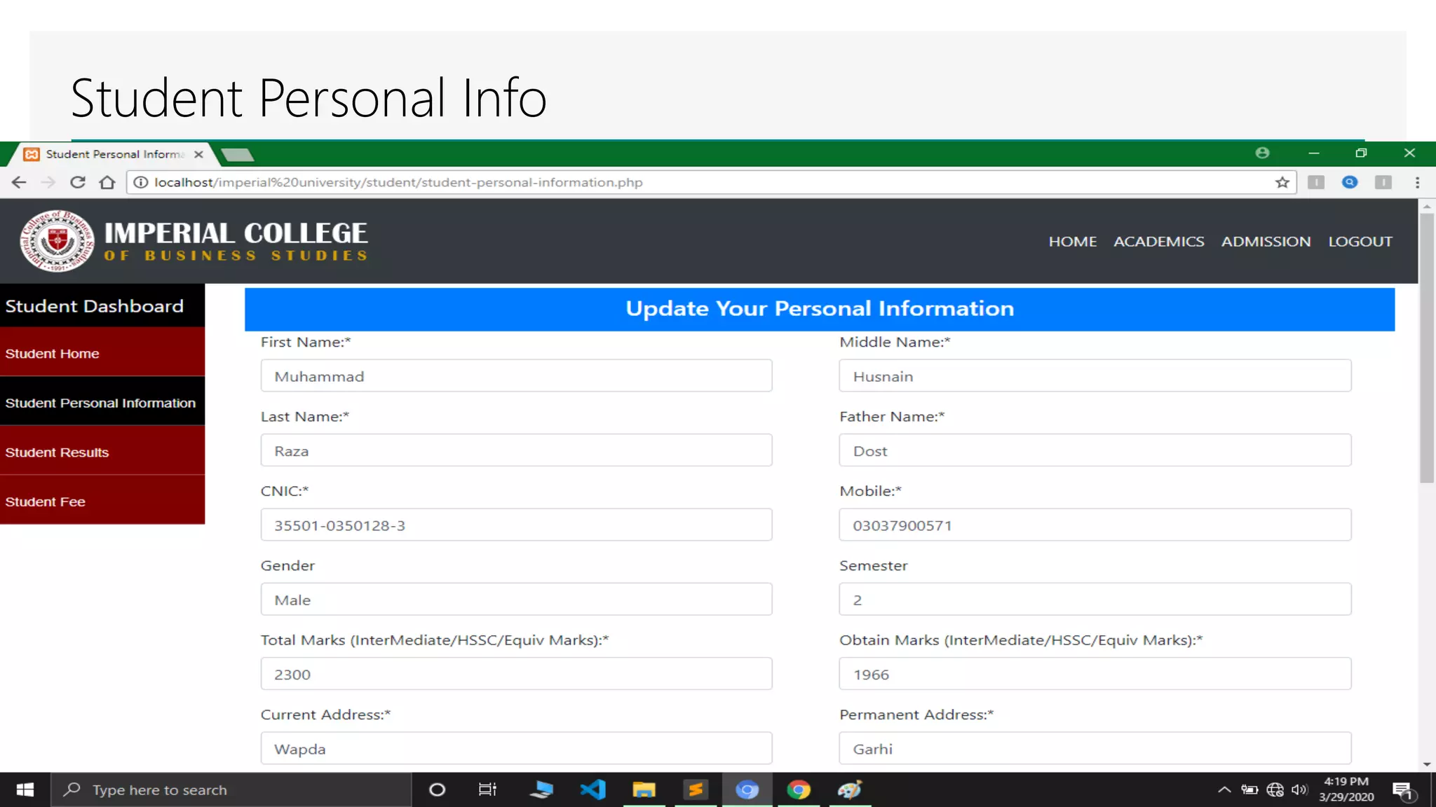 Student Personal Info
 