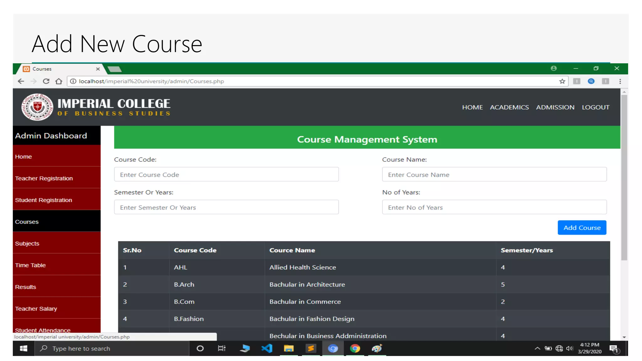 Add New Course
 