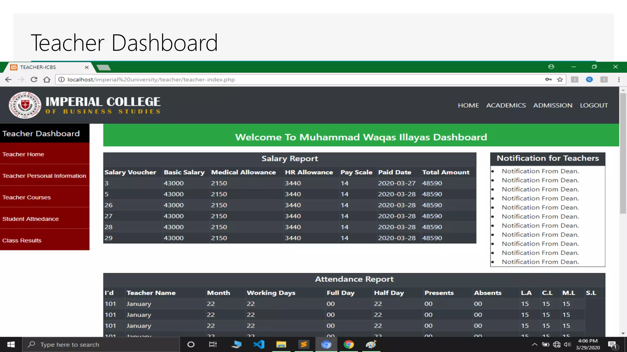 Teacher Dashboard
 