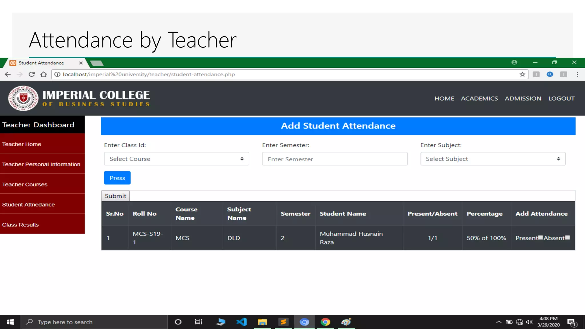 Attendance by Teacher
 
