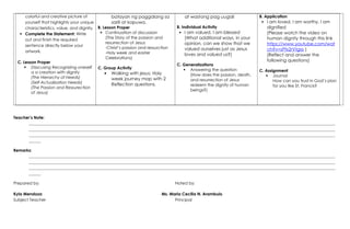 Weekly Lesson Plan on Self-Recognition and Human Dignity for Grade 6 | DOCX