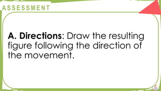 @
@
A S S E S S M E N T
A. Directions: Draw the resulting
figure following the direction of
the movement.
 
