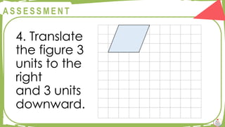 @
@
A S S E S S M E N T
4. Translate
the figure 3
units to the
right
and 3 units
downward.
 