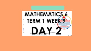 MATHEMATICS 6
TERM 1 WEEK 9
DAY 2
 