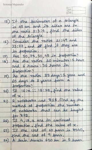 CBSE Grade 6 Mathematics Ratio and Proportion Worksheet (MK) | PDF