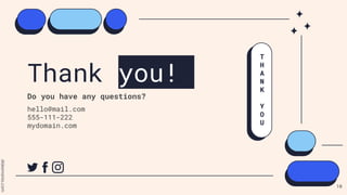 Thank you!
Do you have any questions?
hello@mail.com
555-111-222
mydomain.com
10
T
H
A
N
K
Y
O
U
 