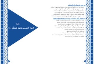 75 74
:‫والمناقشة‬ ‫الحوار‬ ‫طريقة‬ ‫عيوب‬ ‫من‬
•	‫الحركية‬ ‫كالمهارات‬ ‫خرى‬ُ‫أ‬ ‫تعليمية‬ ‫أهداف‬ ‫تحقيق‬ ‫ُعيق‬‫ي‬ ‫ّفوي‬‫ش‬‫ال‬ ‫الحوار‬ ‫على‬ ‫االقتصار‬
.‫المخبرية‬ ‫واألجهزة‬ ‫واألدوات‬ ‫المواد‬ ‫استخدام‬ ‫خالل‬ ‫من‬ ‫تحقيقها‬ ‫يتم‬ ‫تي‬ّ‫ل‬‫ا‬
•	.‫الفوضى‬ ‫فتحدث‬ ،‫الحديث‬ ‫ُقاطعة‬‫م‬ ‫وعمليات‬ ،‫ّة‬‫ي‬‫الجماع‬ ‫اإلجابات‬ ‫فيها‬ ‫تكثر‬ ‫قد‬
•	.‫المطروحة‬ ‫األسئلة‬ ‫عن‬ ‫اإلجابة‬ ‫أو‬ ،‫األسئلة‬ ‫طرح‬ ‫في‬ ‫مين‬ّ‫ل‬‫المتع‬ ‫بعض‬ ‫ينفرد‬
•	.‫ّعبة‬‫ص‬‫ال‬ ‫األسئلة‬ ‫عن‬ ‫اإلجابة‬ ‫في‬ ‫فشلوا‬ ‫إذا‬ ‫واإلحباط‬ ‫بالملل‬ ‫مون‬ّ‫ل‬‫المتع‬ ‫يشعر‬
•	.‫المناقشة‬ ‫وإدارة‬ ‫تنظيم‬ ‫في‬ ‫م‬ّ‫ل‬‫المع‬ ‫مهارة‬ ‫على‬ ‫ّتها‬‫ي‬‫وفاعل‬ ‫الطريقة‬ ‫هذه‬ ‫نجاح‬ ‫يعتمد‬
:‫والمناقشة‬ ‫الحوار‬ ‫طريقة‬ ‫تحسين‬ ‫على‬ ‫ُساعد‬‫ت‬ ‫تي‬ّ‫ل‬‫ا‬ ‫العوامل‬ ‫من‬
•	.‫واألفكار‬ ‫اآلراء‬ ‫وتبادل‬ ‫األسئلة‬ ‫طرح‬ ‫في‬ ‫ميه‬ّ‫ل‬‫ومتع‬ ‫م‬ّ‫ل‬‫المع‬ ‫صوت‬ ‫وضوح‬
•	.‫المألوفة‬ ‫واأللفاظ‬ ‫اللغة‬ ‫واستخدام‬ ،‫ووضوحها‬ ‫األسئلة‬ ‫صياغة‬ ‫جودة‬
•	.‫للتفكير‬ ‫فرصة‬ ‫ترك‬ ‫ثم‬ ،‫جميعهم‬ ‫ّف‬‫ص‬‫ال‬ ‫الب‬ ُ‫ط‬ ‫إلى‬ ‫ّؤال‬‫س‬‫ال‬ ‫توجيه‬
•	.‫المشاركة‬ ‫من‬ ٍ‫طالب‬ ‫كل‬ ‫ن‬ ّ‫يتمك‬ ‫كي‬ ‫ّعوبة‬‫ص‬‫ال‬ ‫في‬ ‫األسئلة‬ ‫مستوى‬ ‫اختالف‬
•	.‫تأنيب‬ ‫دون‬ ‫َحب‬‫ر‬ ٍ‫ر‬‫بصد‬ ‫ّحيحة‬‫ص‬‫ال‬ ‫غير‬ ‫ّل‬‫ب‬‫وتق‬ ،‫ّحيحة‬‫ص‬‫ال‬ ‫اإلجابات‬ ‫تعزيز‬
•	.‫ّة‬‫ي‬‫الجماع‬ ‫اإلجابات‬ ‫قبول‬ ‫وعدم‬ ،ّ‫ف‬ّ‫ص‬‫ال‬ ‫إدارة‬ ‫ُسن‬‫ح‬
•	.‫مستوياتها‬ ‫حسب‬ ‫األسئلة‬ ‫توزيع‬ ‫في‬ ‫العدالة‬
•	.‫المناسبة‬ ‫ّة‬‫ي‬‫الحس‬ ‫ّعليمية‬‫ت‬‫ال‬ ‫والمصادر‬ ‫بالوسائل‬ ‫االستعانة‬
•	.‫منها‬ ‫المرجو‬ ‫الهدف‬ ‫وتحقق‬ ،‫انتباههم‬ ‫وتجذب‬ ،‫مين‬ّ‫ل‬‫المتع‬ ‫تفكير‬ ‫األسئلة‬ ‫ُثير‬‫ت‬ ‫أن‬
•	.‫أسئلتهم‬ ‫يطرحوا‬ ‫كي‬ ‫مين‬ّ‫ل‬‫للمتع‬ ‫الفرصة‬ ‫إتاحة‬
:‫ا‬ً‫ي‬‫ثان‬
)1(‫م‬ّ‫ل‬‫المع‬‫لدليل‬‫التطبيقي‬ ‫إطار‬‫ل‬‫ا‬
 