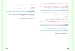 187 186
)‫دقيقة‬ 45 ( ‫الثانية‬ ِ‫ة‬َّ‫ص‬‫احل‬ ِ‫ذ‬‫تنفي‬ ُ‫ت‬‫إجراءا‬
: ُ‫الكتابة‬
.‫ومكوناهتا‬ ِ‫ة‬َّ‫ص‬‫الق‬ َ‫ر‬‫عناص‬ َ‫ني‬‫املتعلم‬ ‫مع‬ ُ‫م‬‫املعل‬ ُ‫ع‬‫يسترج‬ )‫دقائق‬ 5 ( :ُ‫ة‬‫احلافز‬ ُ‫التهيئة‬
‫دقيقة‬ )40( ُ‫ض‬‫العر‬
)ٌّ‫ي‬‫فرد‬ ٌ‫ُ)(عمل‬‫ت‬‫ْصيا‬‫خ‬َّ‫ش‬‫ال‬ ،ُ‫َّمان‬‫ز‬‫ال‬ ،ُ‫املكان‬ ( ِ‫ة‬َّ‫ص‬‫الق‬ ‫عناصر‬ ِ‫د‬‫حتدي‬ َ‫ني‬‫املتعلم‬ ُ‫م‬‫املعل‬ ُ‫ف‬‫ُكل‬‫ي‬
.ِ‫ة‬َّ‫ص‬‫الق‬ ِ‫ة‬‫ُسود‬‫م‬ ِ‫ة‬‫كتاب‬ ‫إىل‬ َ‫ني‬‫املتعلم‬ ُ‫م‬‫املعل‬ ُ‫ه‬‫ُوج‬‫ي‬
:ُّ‫ي‬‫البنائ‬ ُ‫مي‬‫التقو‬
.ِ‫ة‬‫املناسب‬ ِ‫ت‬‫اإلرشادا‬ ‫هلم‬ ‫ويقدم‬ َ‫ني‬‫املتعلم‬ ‫عمل‬ ُ‫م‬‫املعل‬ ُ‫ع‬‫ُتاب‬‫ي‬
.‫عليها‬ ِ‫ه‬ِ‫ت‬‫ُملحوظا‬ ‫ُدون‬‫ي‬‫و‬ ،‫ُثريها‬‫ي‬‫و‬ ‫ُها‬‫م‬‫ويقو‬ َ‫ني‬‫املتعلم‬ ِ‫ت‬‫كتابا‬ ‫على‬ ُ‫م‬‫املعل‬ ُ‫ع‬‫ل‬ َّ‫َط‬‫ي‬
)‫دقيقة‬ 45 ( ِ‫ة‬‫الثالث‬ ِ‫ة‬َّ‫ص‬‫احل‬ ِ‫ذ‬‫تنفي‬ ُ‫ت‬‫إجراءا‬
:ِ‫ة‬‫الكتاب‬ َ‫د‬‫بع‬
)‫دقائق‬ 5 ( :ُ‫ة‬‫احلافز‬ ُ‫التهيئة‬
•	.‫ِهم‬‫ل‬‫أعما‬ ِ‫د‬‫لتجوي‬ ‫ُهم‬‫د‬‫ُرش‬‫ي‬‫و‬ ‫ِهم‬‫ت‬‫موضوعا‬ ِ‫بعض‬ ‫يف‬ َ‫ني‬‫املتعلم‬ ُ‫م‬‫املعل‬ ‫ُناقش‬‫ي‬
)‫دقيقة‬ )40( ُ‫ض‬‫العر‬
•	.ِ‫ة‬‫رفق‬ُ‫مل‬‫ا‬ ِ‫التقييم‬ ِ‫ة‬‫شبك‬ َ‫ق‬‫وف‬ ‫العمل‬ ُ‫م‬‫تقيي‬
.ِ‫ة‬‫رفق‬ُ‫مل‬‫ا‬ ِ‫التقييم‬ ِ‫ة‬‫شبك‬ َ‫ق‬‫وف‬ ‫ِهم‬‫ل‬‫أعما‬ ‫تقييم‬ َ‫ني‬‫املتعلم‬ ُ‫م‬‫املعل‬ ُ‫ف‬‫ُكل‬‫ي‬
:ُّ‫ي‬‫البنائ‬ ُ‫مي‬‫التقو‬
.ِ‫ت‬‫والتوجيها‬ ِ‫ت‬‫امللحوظا‬ ‫هلم‬ ‫ُسدي‬‫ي‬‫و‬ ‫ِهم‬‫ل‬‫أعما‬ ‫يف‬ َ‫ني‬‫املتعلم‬ ُ‫م‬‫املعل‬ ‫ُناقش‬‫ي‬
•	.ُ‫ه‬‫رير‬ْ‫حت‬‫و‬ ِّ‫ص‬َّ‫ن‬‫ال‬ ُ‫تعديل‬
•	ُ‫م‬‫املعل‬ ُ‫ه‬‫ُوج‬‫ي‬ ،) ُ‫َّة‬‫ص‬‫الق‬ (ِّ‫ي‬‫َّرد‬‫س‬‫ال‬ ِّ‫ص‬َّ‫ن‬‫ال‬ ِ‫ت‬‫ملواصفا‬ َ‫ني‬‫املتعلم‬ ِ‫ل‬‫أعما‬ ِ‫ة‬‫لتلبي‬ ِ‫ن‬‫االطمئنا‬ َ‫د‬‫بع‬
.ِ‫ة‬َّ‫ي‬‫النهائ‬ ‫ِه‬‫ت‬‫بصيغ‬ ِّ‫ص‬َّ‫ن‬‫ال‬ ِ‫ة‬‫كتاب‬ ‫إىل‬ َ‫ني‬‫املتعلم‬
•	.ِ‫ة‬‫املتاح‬ ِ‫ر‬‫النش‬ ِ‫وسائل‬ ‫ويف‬ ،ِ‫ة‬‫املدرس‬ ِ‫ع‬‫موق‬ ‫على‬ ِ‫َّص‬‫ن‬‫ال‬ ُ‫ر‬‫نش‬
 