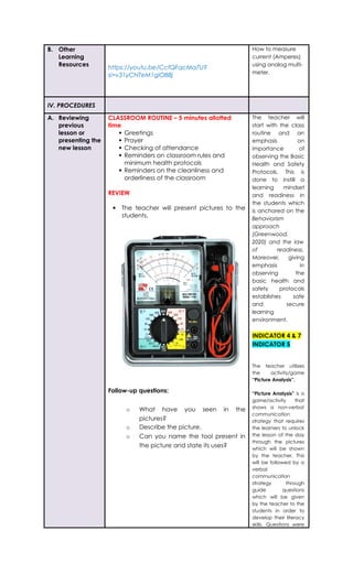Comprehensive Grade 7 TLE Lesson Plan on Reading Amperes Using Analog ...