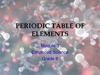 PERIODIC TABLE OF
ELEMENTS
Module 3
Enhanced Science
Grade 8
 