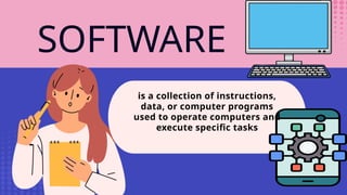 SOFTWARE
is a collection of instructions,
data, or computer programs
used to operate computers and
execute specific tasks
 