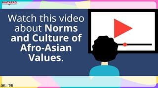 Watch this video
about Norms
and Culture of
Afro-Asian
Values.
 