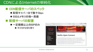 15© J-Stream Inc. All Rights Reserved.
CDNによるInternetの単純化
 CDN配信サーバのスペック
 配信キャパ：1台で数十Gbps
 SSDとメモリの塊←高価
 配信サーバの配置
 一定規模以上のISPのみ
 中小ISPは切り捨て
 