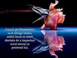 Lasa-L pe DumnezeuLasa-L pe Dumnezeu
sa-ti atinga inima,sa-ti atinga inima,
astfel incat sa simtiastfel incat sa simti
dorinta de a impartasidorinta de a impartasi
acest mesaj cuacest mesaj cu
prietenii tai.prietenii tai.
 