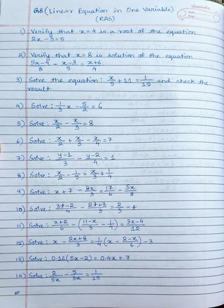 CBSE Grade 8 Mathematics Linear Equations in One Variable Worksheet ...