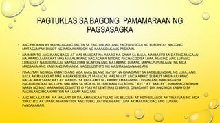 PAGTUKLAS SA BAGONG PAMAMARAAN NG
PAGSASAGKA
• ANG PAGKAIN AY MAHALAGANG SALITA SA PAG-UNLAD. ANG PAGPAPASIGLA NG EUROPE AY NAGGING
MATAGUMPAY DULOT NG PAGKAKAROON NG KARAGDAGANG PAGKAIN.
• NAIMBENTO ANG ISANG BAGO AT MAS MABIGAT NA ARARO NA GAWA SA BAKAL NAIIBA ITO SA DATING MAGAAN
NA ARARO.SAPAGKAT MAS MALALIM ANG NAGAGAWA NITONG PAGHAGOD SA LUPA. MAGING ANG LUPANG
LUWAD AY NABUBUNGKAL NAPALILITAW NGAYON ANG MATABANG LUPANG MAPAGPUPUNLAAN NG MGA
MAGSAKA ANG KANYANG PANANIM. NAGDULOT ITO NG MAS MASAGANANG ANI.
• PINALITAN NG MGA KABAYO ANG MGA BAKA BILANG HAYOP NA GINAGAMIT SA PAGBUBUNGKAL NG LUPA. ANG
BAKA AY MALAKI AT MAS MALAKAS SUBALIT MABAGAL MAS MALIIT ANG KABAYO SUBALIT MAS MARAMING
NAGAGAWA SAPAGKAT AY MABILIS. SA PAGGAMIT NG KABAYO MARAMING LUPAIN ANG NABUKSAN SA
PAGBUBUNGKAL NG LUPA. MALIBAN SA MGA BUTIL-PAGKAIN TULAD NG “ RYE “ AT “BARLEY” , NAKAPAGTATANIM
NARIN NG MAS MARAMING GISANTES O PEAS AT LENTEHAS O BEANS. GINAGAMIT DIN ANG MGA KABAYO SA
PAGHILANG MGA KARITON NA LULAN ANG ANI.
• ANG MGA LATIAN NA MALAPIT SA DALAMPASIGAN TULAD NG BELGIUM AT NETHERLANDS AY TINAYUAN NG MGA
“DIKE” ITO AY UPANG MAKONTROL ANG TUBIG ,PATUYUIN ANG LUPA AT MAGDAGDAG ANG LUPANG
PANSAKAHAN.
 