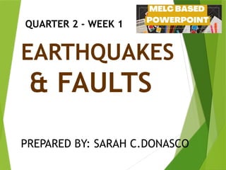 EARTHQUAKES
& FAULTS
PREPARED BY: SARAH C.DONASCO
QUARTER 2 - WEEK 1
 
