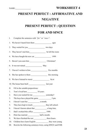 Comprehensive English Grammar Worksheet on Present Perfect Tense Usage ...