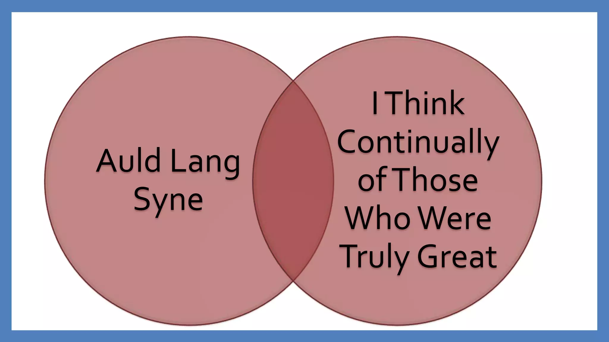 Auld Lang
Syne
IThink
Continually
ofThose
WhoWere
Truly Great
 