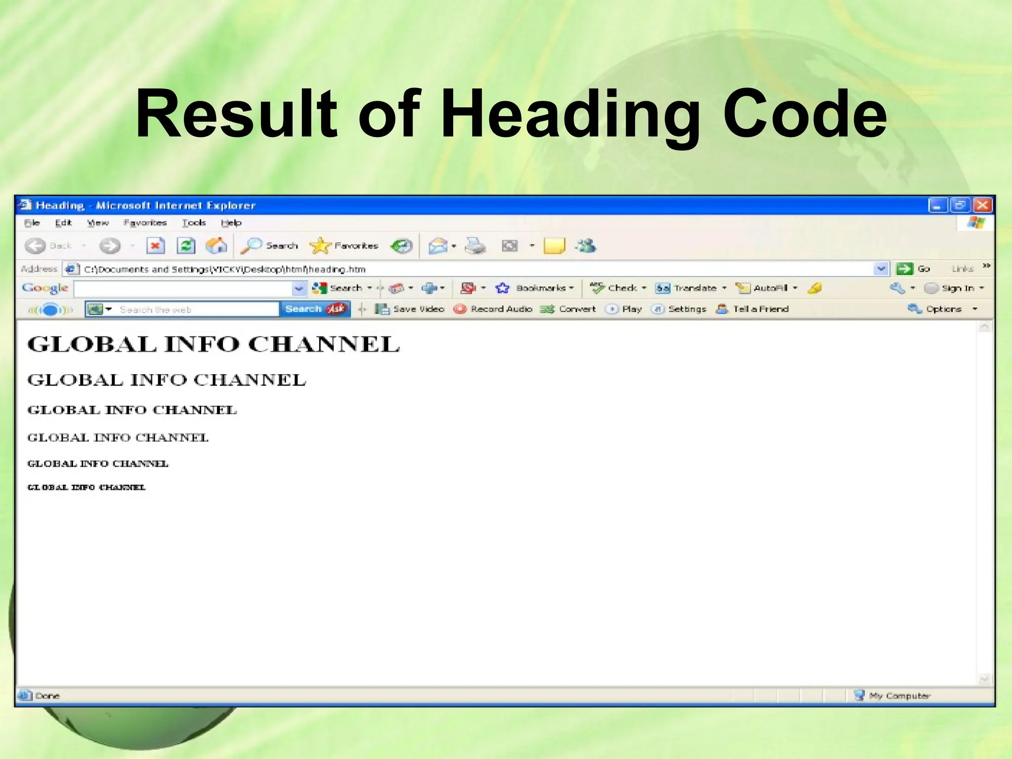 Result of Heading Code
 