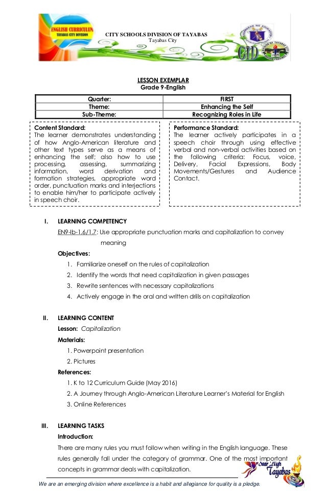 G9 English Lesson Exemplar 1st Quarter