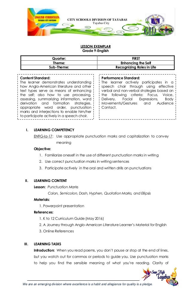 G9 English Lesson Exemplar 1st Quarter