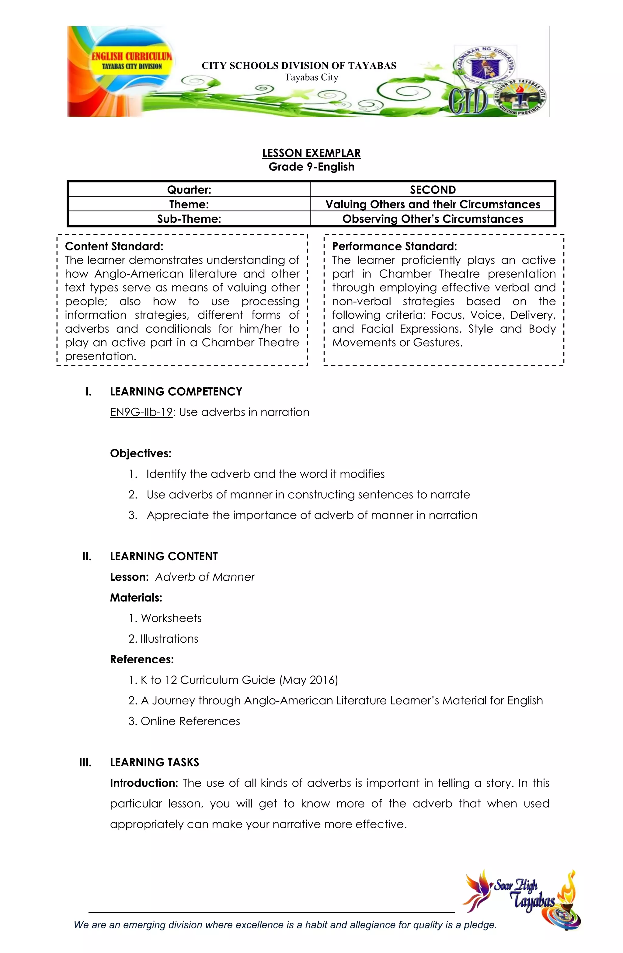 Grade 9 english lesson exemplar 2nd quarter | PDF