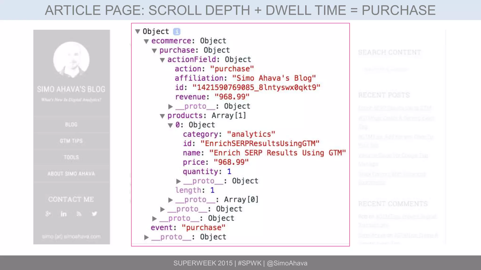 SUPERWEEK 2015 | #SPWK | @SimoAhava
ARTICLE PAGE: SCROLL DEPTH + DWELL TIME = PURCHASE
 