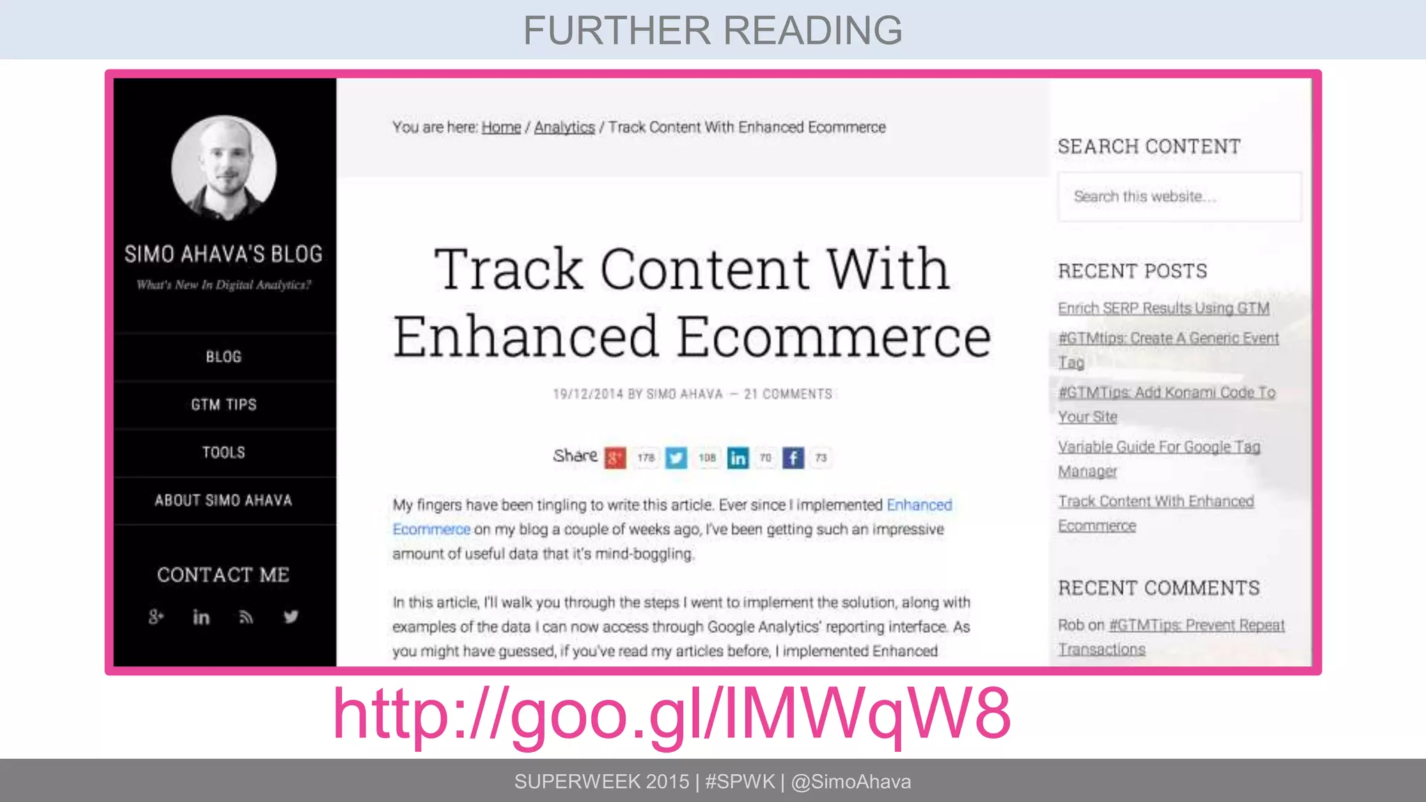 SUPERWEEK 2015 | #SPWK | @SimoAhava
FURTHER READING
http://goo.gl/lMWqW8
 