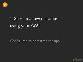 r


    1. Spin up a new instance
    using your AMI


    Conﬁgured to bootstrap the app.
 