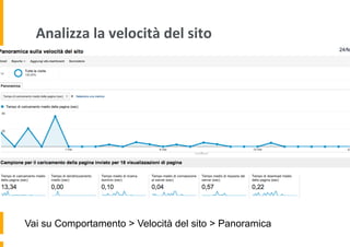 Analizza	
  la	
  velocità	
  del	
  sito	
  
Vai su Comportamento > Velocità del sito > Panoramica
 