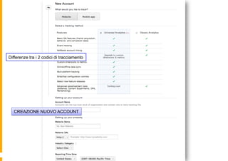 CREAZIONE NUOVO ACCOUNT
Differenze tra i 2 codici di tracciamento
 