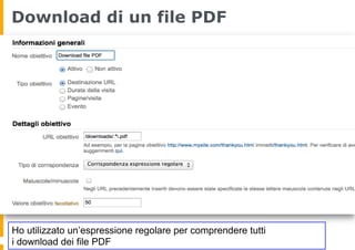 Download di un file PDF
Ho utilizzato un’espressione regolare per comprendere tutti
i download dei file PDF
 