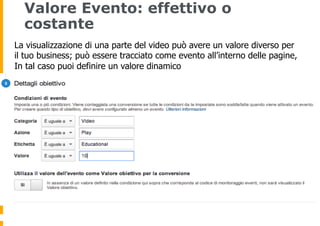 Valore Evento: effettivo o
costante
La visualizzazione di una parte del video può avere un valore diverso per
il tuo busin...