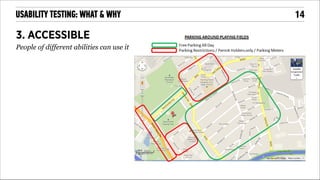 USABILITY TESTING: WHAT & WHY

3. ACCESSIBLE
People of different abilities can use it

!14

 