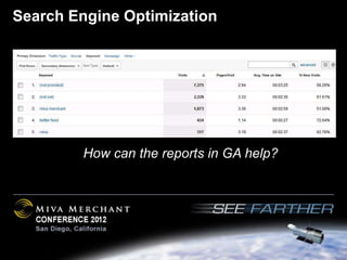 Search Engine Optimization




        How can the reports in GA help?
 