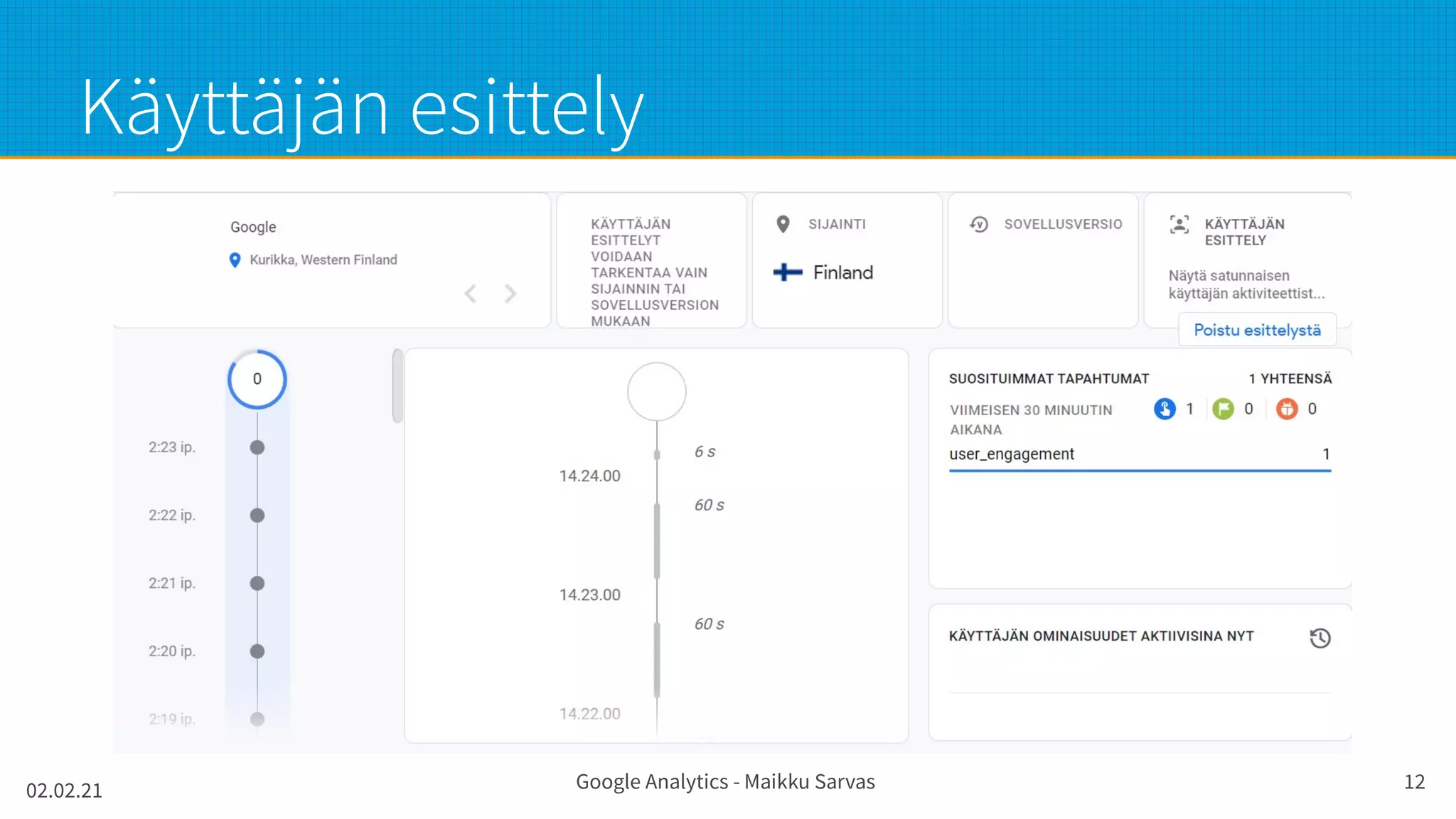 02.02.21 Google Analytics - Maikku Sarvas 12
Käyttäjän esittely
 