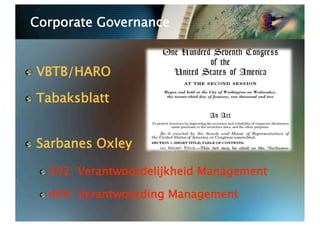 Corporate Governance



    VBTB/HARO


    Tabaksblatt



    Sarbanes Oxley

     
   302:   Verantwoordelijkheid Management

     
   404:   Verantwoording Management
 