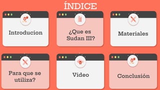 Introducion
Para que se
utiliza?
¿Que es
Sudan III?
ÍNDICE
Video Conclusión
Materiales
 