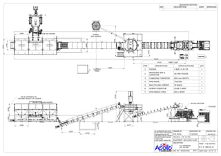 PROJECT: ATP-30 PNC
DESCRIPTION :
DRG. NO.: 30260015001
G A DRAWING
ATP-30 PNC
# : 01SHEET SIZE : A4
ALL DIMENSIONS ARE IN MM
DO NOT SCALE THE DRAWING
FOUNDAION DETAIL MAY
VARY BASED ON SOIL REPORT
PROVIDE POCKETS FOR PRE
FOUNDATIONS
IF ANY QUERY, PLEASE ASK EQUIPMENT: BATCHING PLANT
09/09/20
REV:1
DRAWN BY: APPROVED BY: ISSUED ON:
M B PATEL P N PATEL
W O #: 088/18-19
NAME : R B UDHYOG
R
REVISION HISTORY
REV DESCRIPTION DATE APPROVED
G.L. G.L. G.L.
INLINE FOUR BIN FEEDER
CEMENT
BAG HOPPER
INLINE FOUR BIN FEEDER
PART LIST
ITEM DESCRIPTION SPECIFICATIONS QTY
1 FEEDER 4 BIN X 30 CM 1
2
WEIGHING BIN &
CONVEYOR
AS PER FEEDER 1
3 CHARGING CONVEYOR 800 mm WIDTH 1
4 PAN MIXER 750/500 1
5 BAG FILLING HOPPER 50 BAGS 1
6 SCREW CONVEYOR D168 X 8000 1
7 DISCHARGE CONV. 800 X 8000 1
1750
2757
2500
VALUE DEPENDS ON
FEEDING HEIGHT OF LOADER
2490
2400
1573
1765
1300
2700
3245
5065
5478
9410
8293
1975
20581200
2391
2254
200
STACKER
ZN 600 MACHINE
CONTROL
PANEL
5518
 