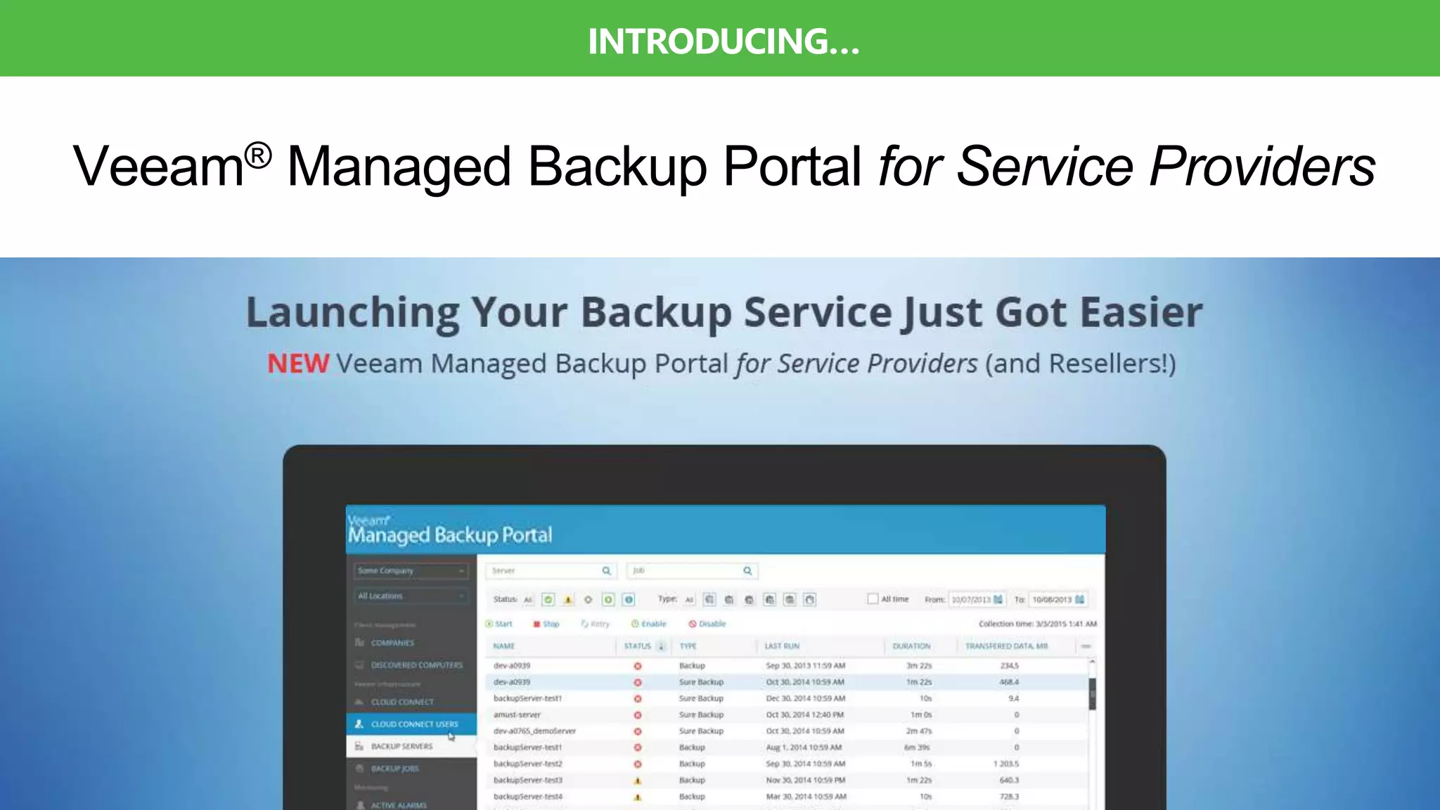 INTRODUCING…
Veeam® Managed Backup Portal for Service Providers
 